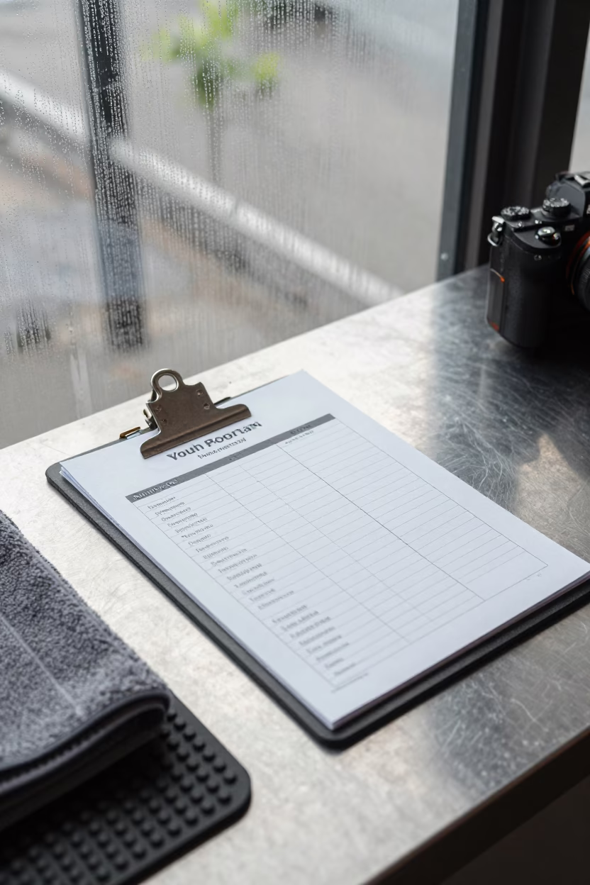 Youth Roster Clipboard on Gym Desk Near Vinh in at a gym check-in desk near Vinh