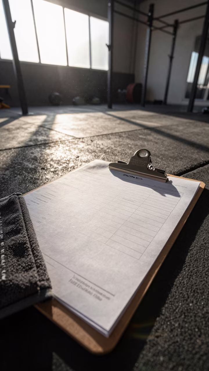 Youth Roster Clipboard in Tijuana Gym Before Dawn in inside a strength room in Tijuana