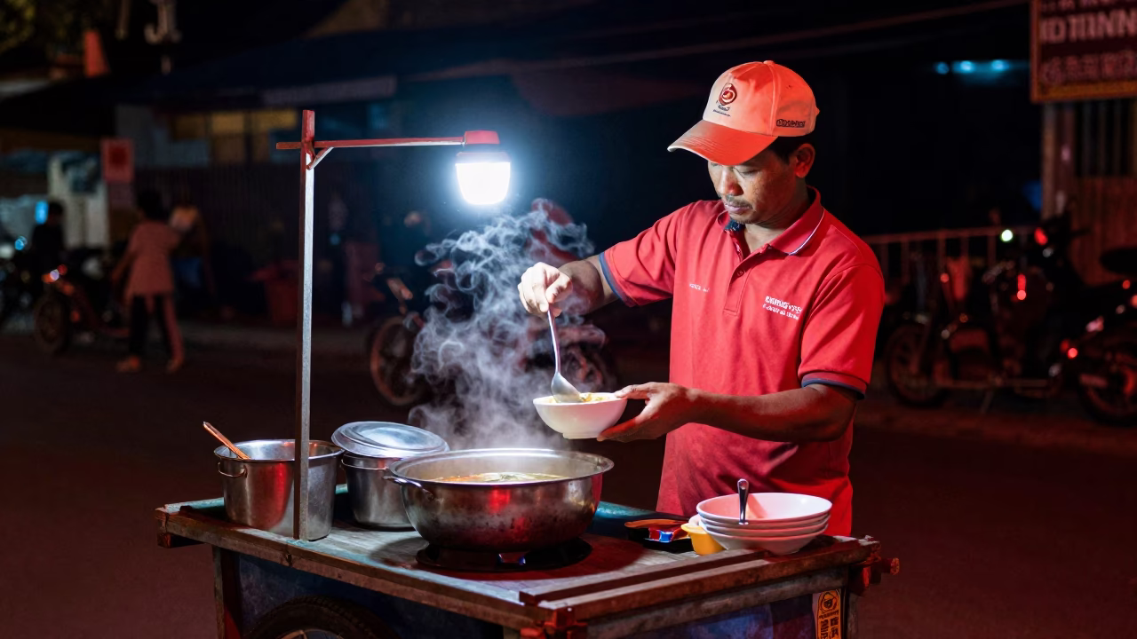 Yum Soup in Phnom Penh at The Deepest Night Sky Light in in Phnom Penh, Cambodia