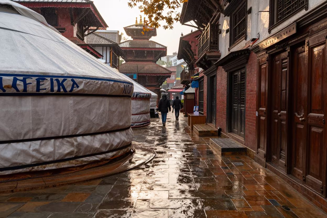 Yurt Reflection in Kathmandu Skylit Passage in inside a skylit passageway in Freak Street, Kathmandu
