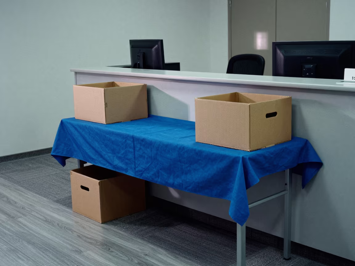 Zagreb Office Benefits Fair Table Setup in at an office reception desk in Zagreb