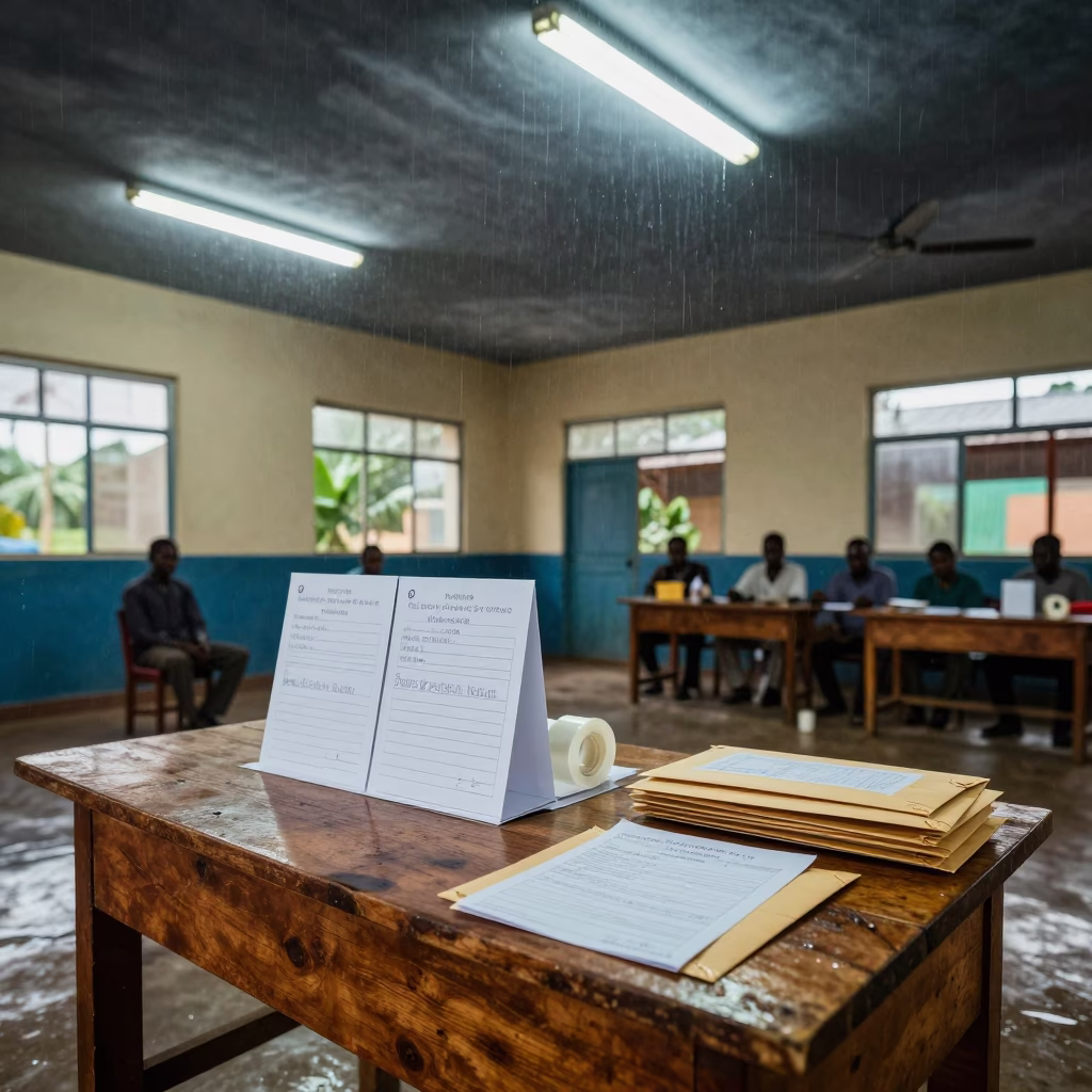 Zanzibar Ballot Cure Station Night in in a community center hall in Zanzibar