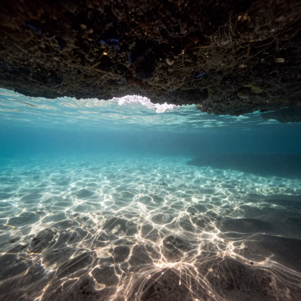 Zanzibar Volcanic Reef Late Afternoon Caustics in beside a volcanic reef overhang near Zanzibar