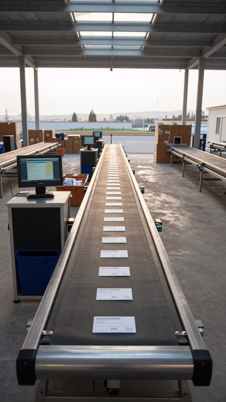 Zarqa Parcel Sorting Island Late Afternoon Light in at a parcel sorting belt in Zarqa