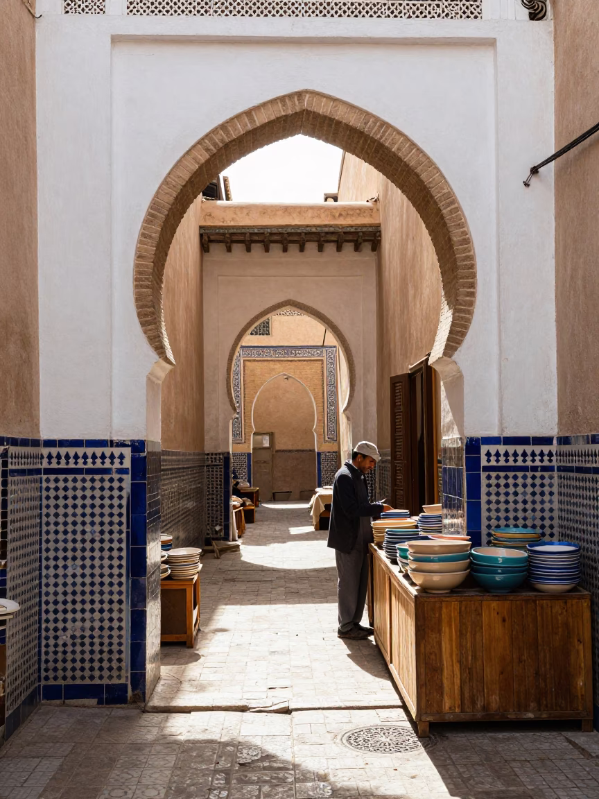 Zawiya Alley in Fez at The Late Morning Light in in Fez, Morocco