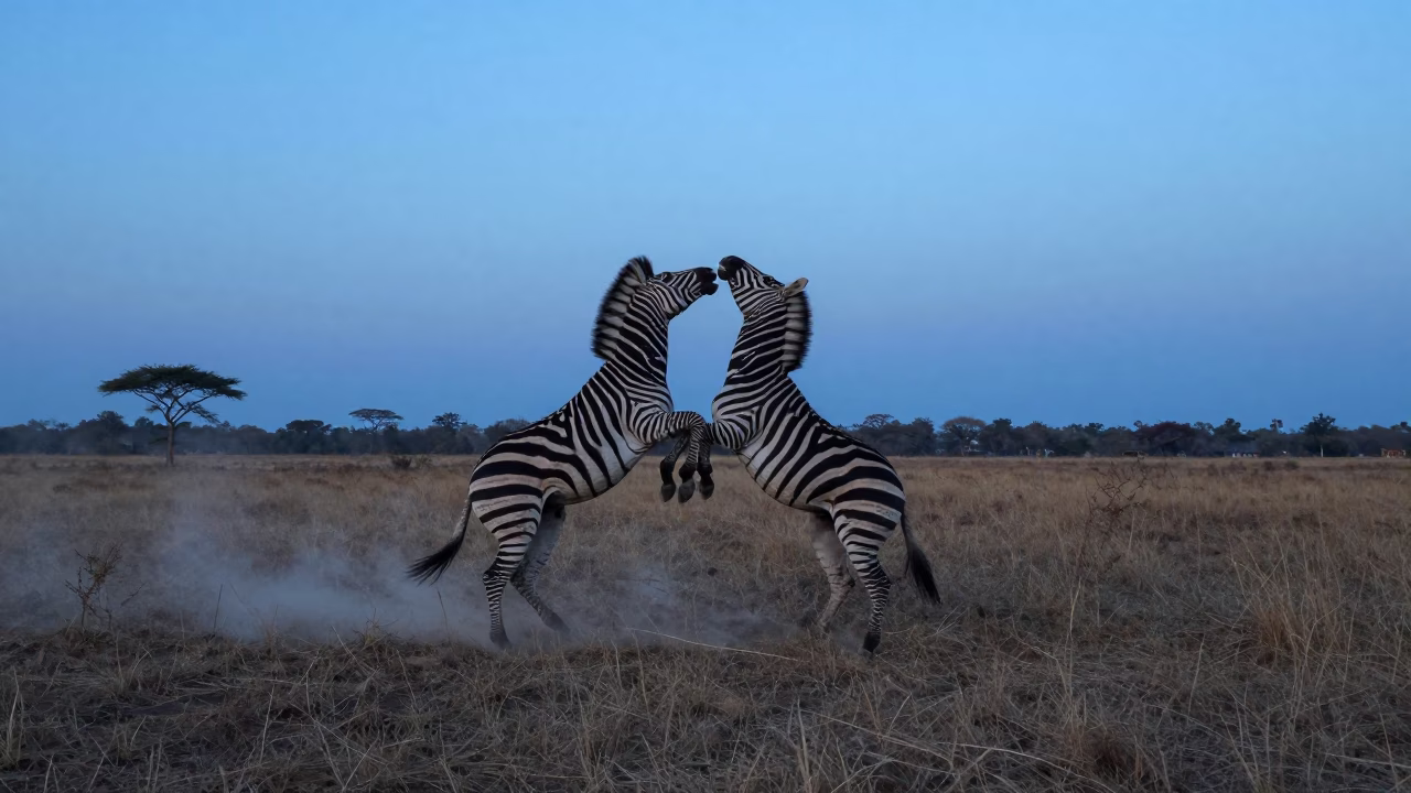 Zebra Stallion Kicks at Rival on Colombo Plain in near Slave Island, Colombo