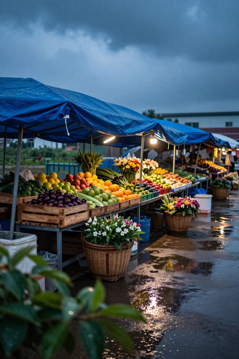 Zhengzhou Flower Auction Bench Monsoon Twilight in at a flower auction bench in Zhengzhou