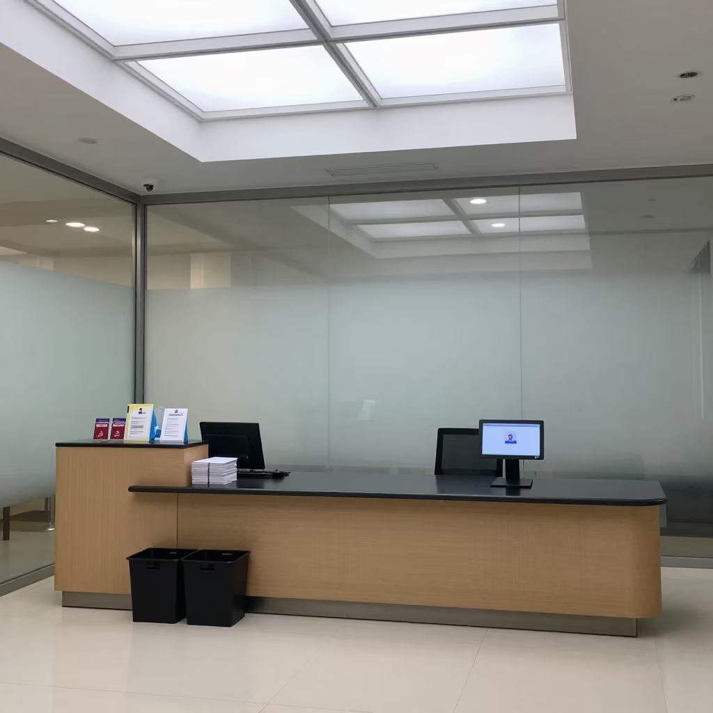 Zhengzhou Reception Console with Badges and Tablet in inside a conference room in Zhengzhou