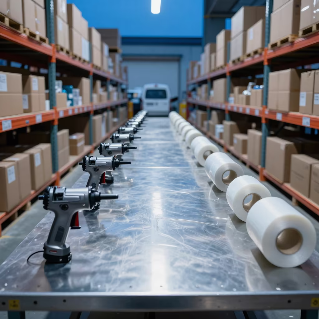 Zhengzhou Warehouse Packing Station Twilight in inside a warehouse aisle in Zhengzhou