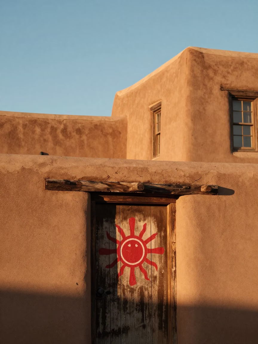 Zia Symbol in Santa Fe at Golden Hour in in Santa Fe, New Mexico, United States