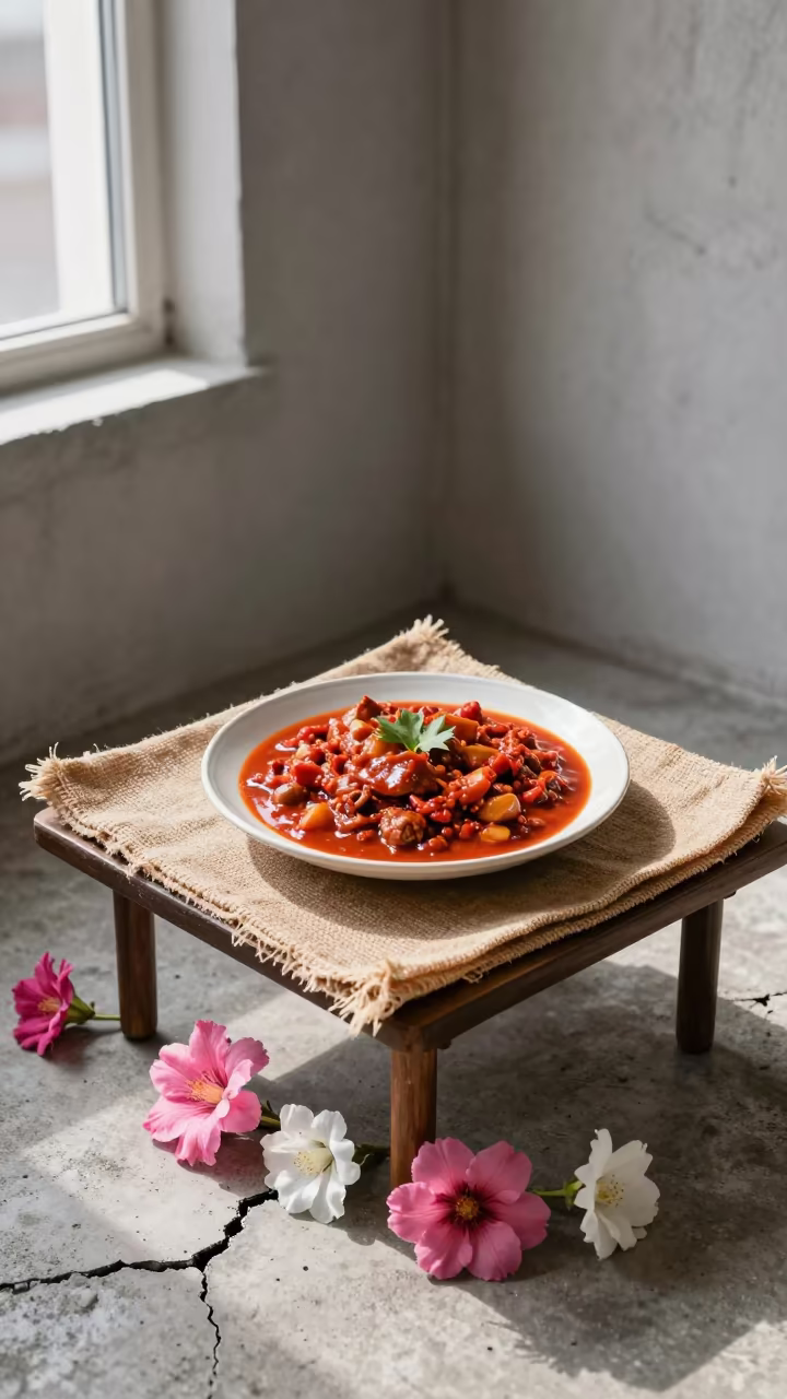 Zigni Stew Flowers Blooming from Winter Table in on a small dining table by a window in Changchun