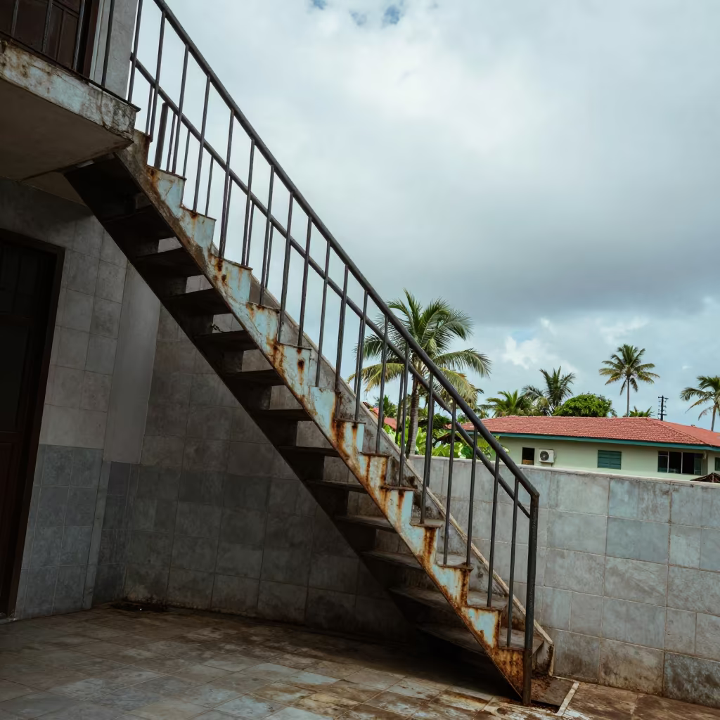 Zigzag Fire Escape in Tiled Hall Lome in inside a tiled stair hall near Lome