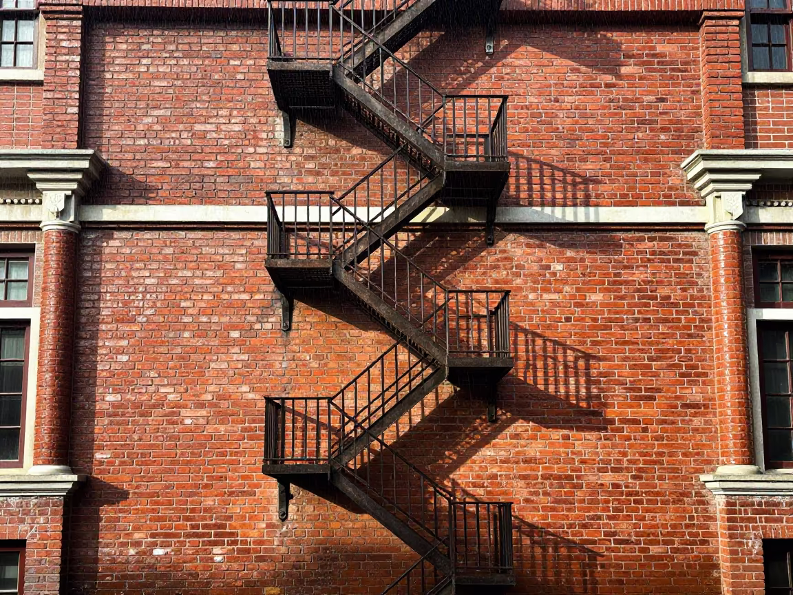 Zigzag Fire Escape Along Turkish Colonnade in along a colonnaded facade in Turkey
