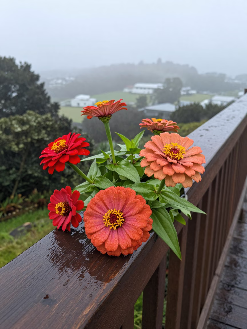 Zinnias at First Light in in Auckland, New Zealand