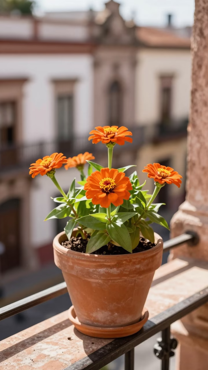 Zinnias at Noon Light in in Guadalajara, Mexico