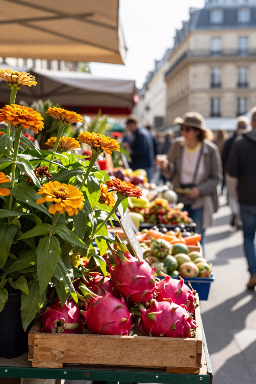 Zinnias in Paris at The Late Morning Light in in Paris, France