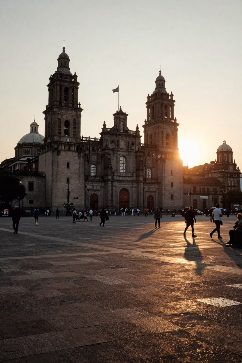 Zocalo Plaza in Mexico City at Sunset Light in in Mexico City, Mexico