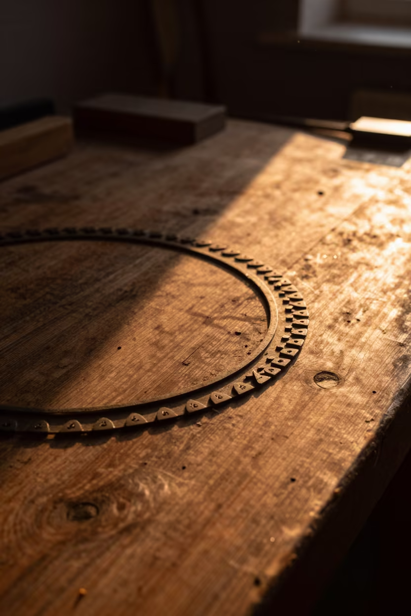 Zodiacal Band on Wooden Workbench in Amber Light in on a wooden workbench in Szczecin