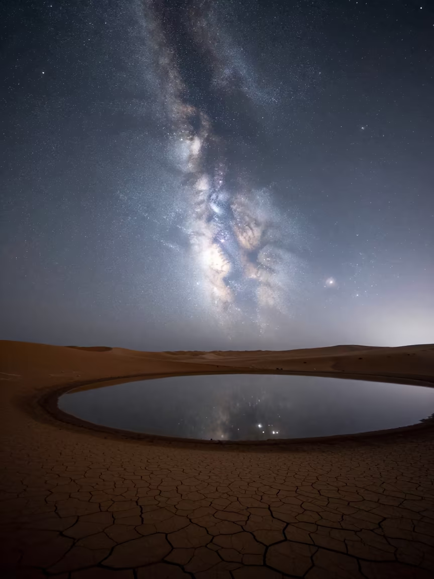 Zodiacal Light Over Desert Dawn in Niger in beneath a moon-washed horizon in Niger