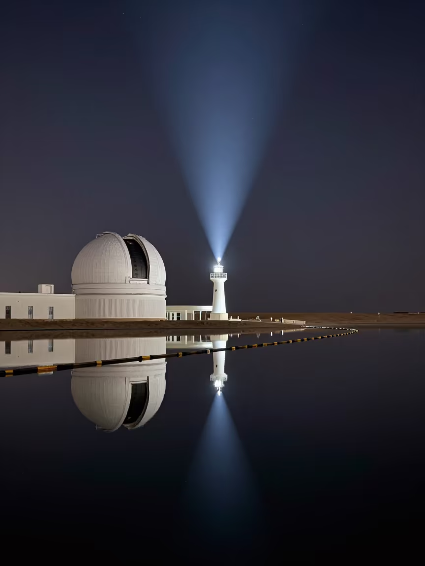 Zodiacal Light Over Desert Observatory Mirror Water in beside a tidal survey transect near Riyadh