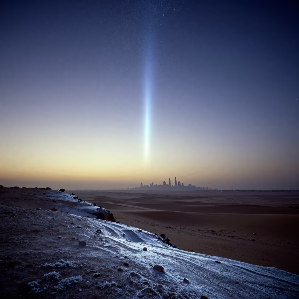 Zodiacal Light Over Cairo Desert Dawn in from a frost-hushed ridgeline near Downtown, Cairo