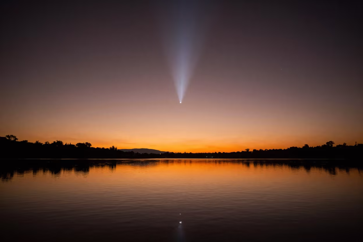 Zodiacal Light Pyramid Glows Over Cali Horizon in beneath a moon-washed horizon near Cali
