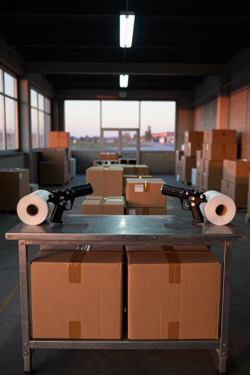 Zonguldak Packing Station with Honey Light in along inventory racks under cool warehouse light in Zonguldak